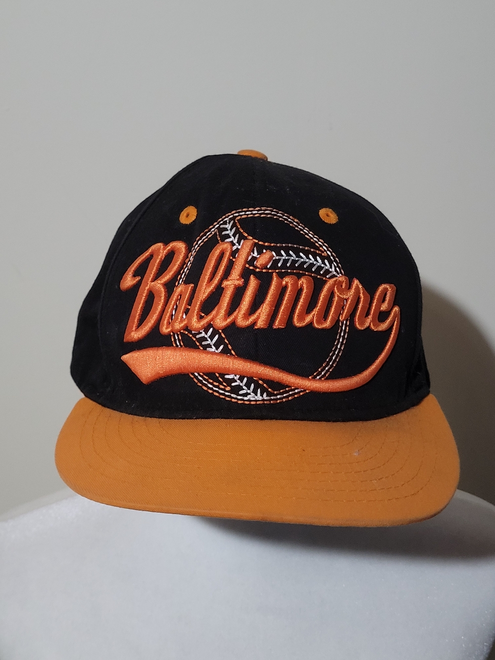 KBETHOS Baltimore Snapback Hat Black & Orange Flat Bill Cap